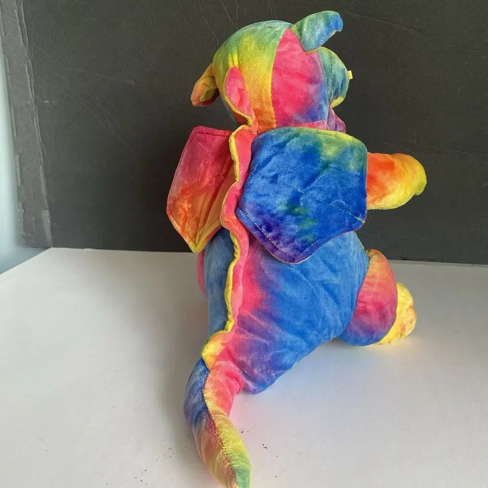 Vtg CHOSUN Plush Tie Dye Dragon w/ Squeaker Squeeze Roar Video